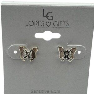 Loris Gifts Butterfly Earrings Sensitive Ears Womens Silver Finish Post Back New